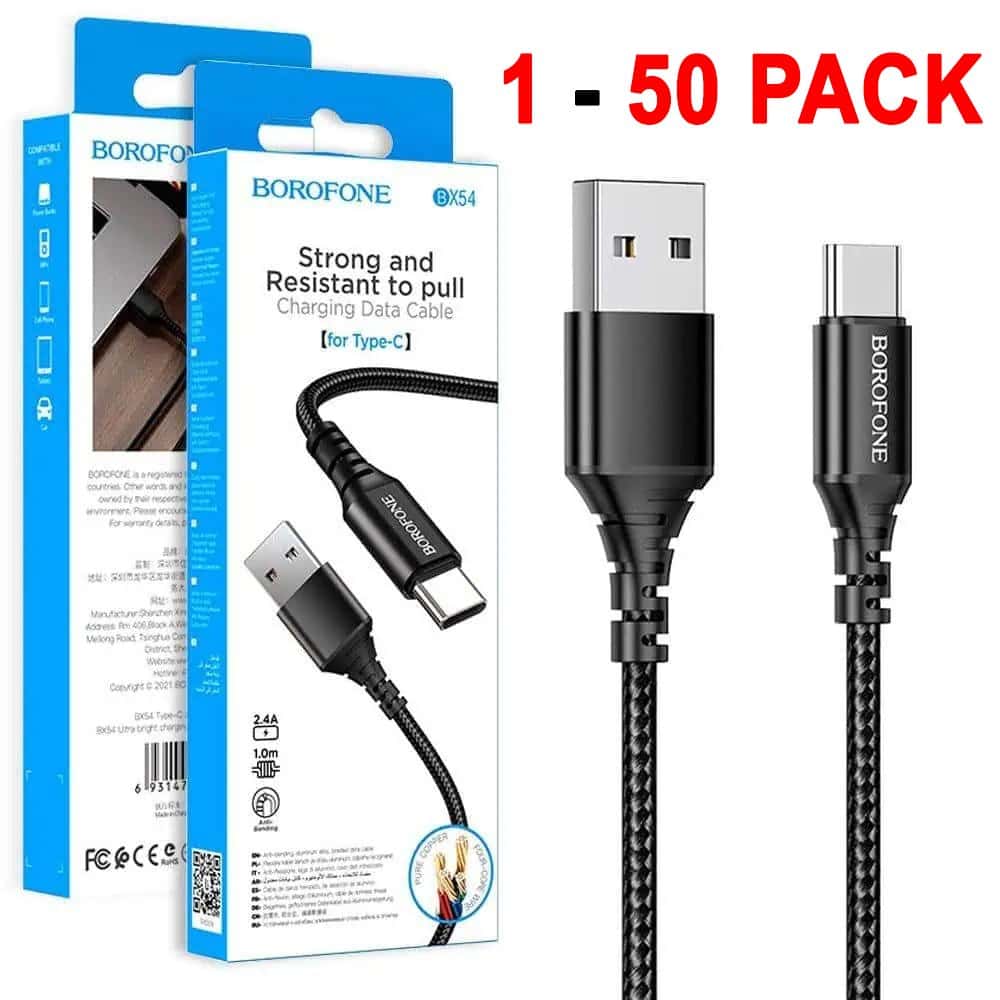 1X 10X 20X 50X BOROFONE (BX54) 1M 2.4A USB Type C Cable Fast Charging Charger Data Sync Cable Cord 1X 10X 20X 50X BOROFONE (BX54) 1M 2.4A USB Type C Cable Fast Charging Charger Data Sync Cable Cord